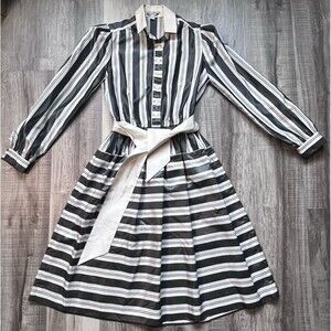Vintage Adolph Schuman for Lilli Ann Gray Stripe Shirtwaist Fit Flare Dress XS S